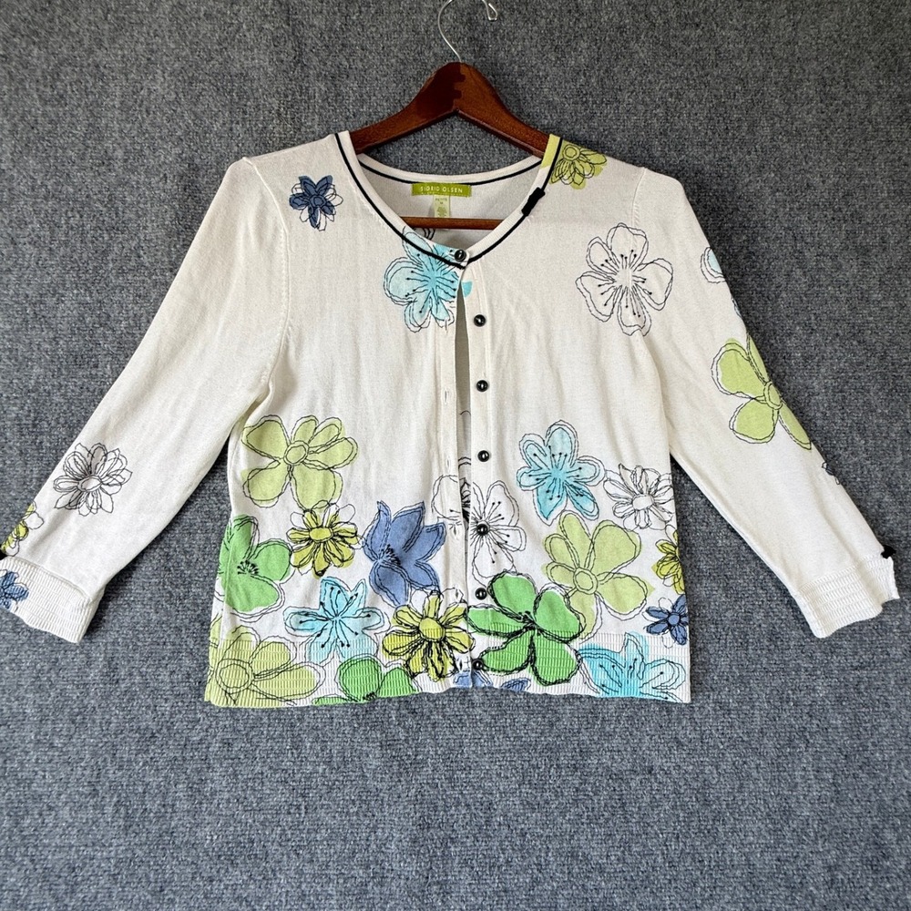 Sigrid Olsen Petite Floral Embroidered Knit‎ Cardigan Sweater